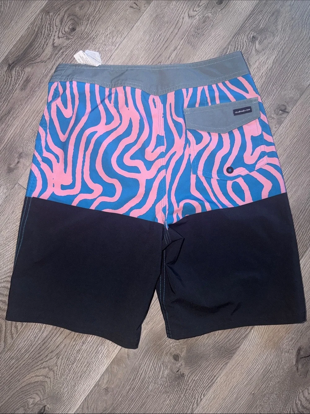 Quiksilver Men’s Blue & Pink Zebra-Print Board Shorts with Black Panels